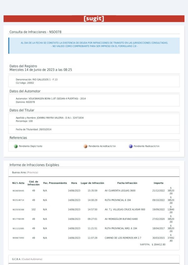 Informe de Infracciones hoja 1